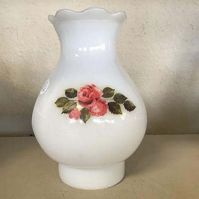 White Floral Pattern Hurricane Lamp Chimney at 2nd Time Around