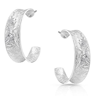Montana Silversmith Glacier Saddle Bend Engraved Hoop Earrings at Vickers Western Stores