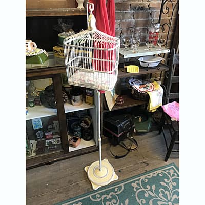 Metal Bird Cage and Floor Stand at Wysteriasage