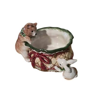 Fitz and Floyd Holiday Bear and Bunny Ceramic bowl Cherub Capers Creations