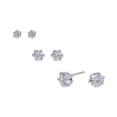 Sterling Silver Cubic Zirconia Round Stud Earrings  at Claire’s