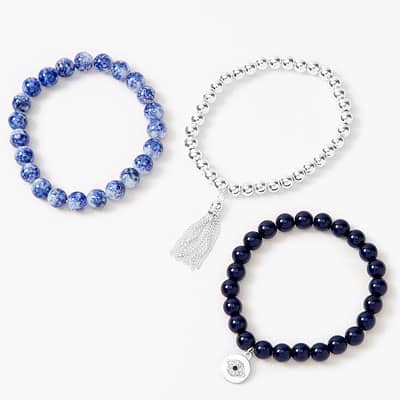 Evil Eye Marble Beaded Stretch Bracelets – Blue, 3 Pack at Claire’s