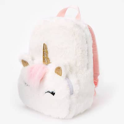 Claire’s Club Furry Unicorn Small Backpack – White at Claire’s