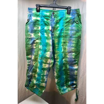 Green/Blue Tie-Dye Crop Pants at Pegasus A to Z