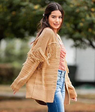 Pieced Fringe Cardigan Sweater at Buckle